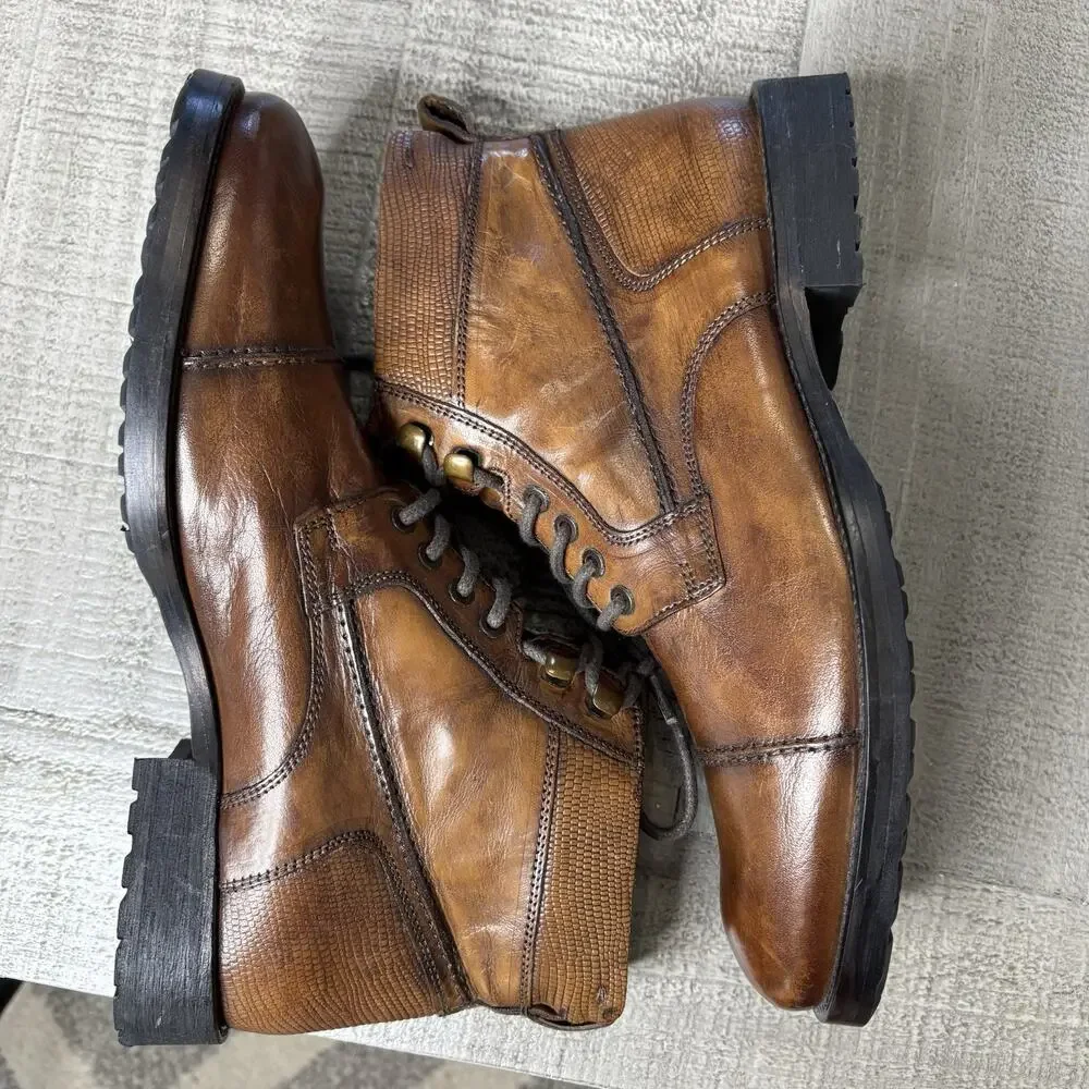 Kenneth Cole Reaction Men’s Boot Brewster Combat Leather Lace Up Brown Size 7